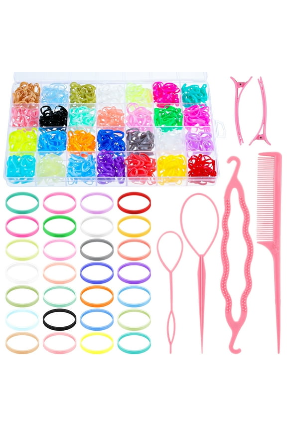 28 Colors Rubber Bands for Hair, 1600 pcs Small Elastic Baby Hair Ties with 6 Hair Styling Tools, Mini Hair Accessories for Girls Baby Toddlers
