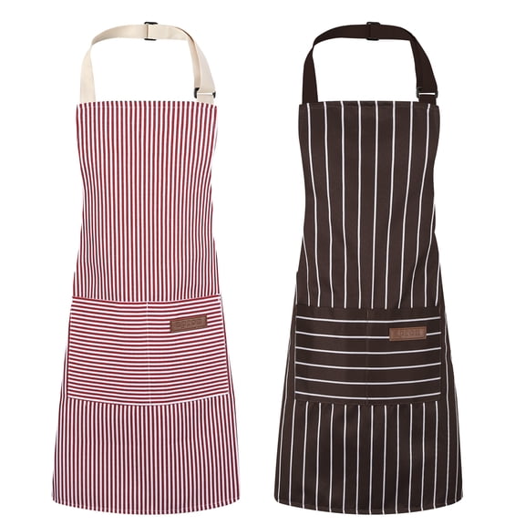 AOWOO 2Pack Stripes Kids Apron with 2 Pockets, Cooking Aprons for Boys and Girls Ages 6-10, Waterproof Cotton Art Smock for Adjustable Baking Painting Crafts Apron