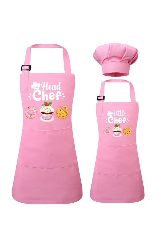 2Pcs Parent and Child Aprons Set, Perfect Mommy and Me Kitchen Cooking Apron with 2 Pockets, Matching Aprons and Chef Hat Set for Kids and Adults Role Play Chef Toy Cooking Gift