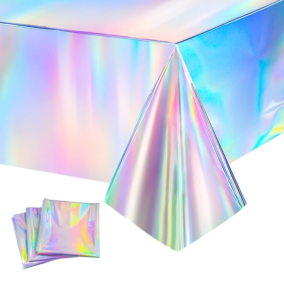 AOWOO 3 Pack Iridescence Plastic Tablecloths, 54*108 Inch Waterproof Shiny Laser Table Covers, Shimmering Rectangle Table Cloth Disposable for Birthday & Baby Shower Party Wedding Picnic