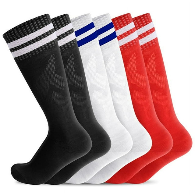 AOWOO 3 Pairs Kids Soccer Socks, Unisex Antislip Towel Bottom Football