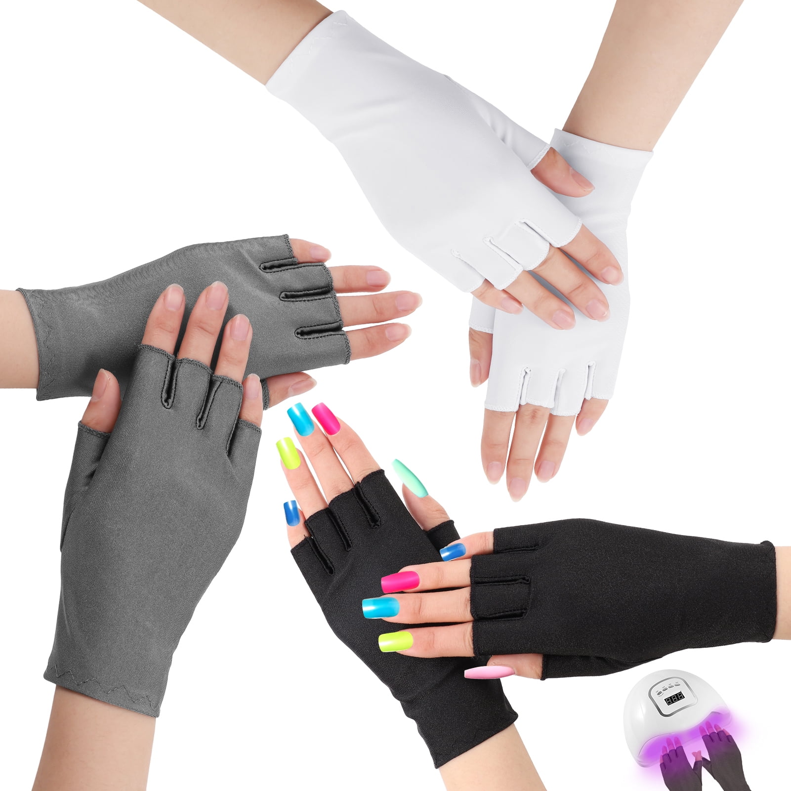 1 Pair UV Protection Gloves Fingerless Anti UV Glove Protect Hands from UV  with LED UV Gel Nail Polish Drying Lamp Manicure Nail Tool 