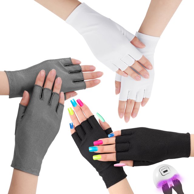 AOWOO 3 Pairs UV Gloves for Nail Lamp, Professional UPF50+ UV