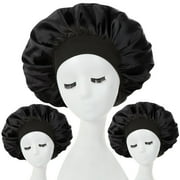 AOWOO 3 Pcs Silk Hair Bonnet with Wide Elastic Band, Sleepling Hair Wrap Cover, Satin Night Sleep Cap for Curly Long Hair Shower Bonnet