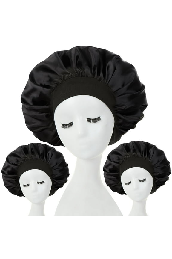 3 Pcs Silk Hair Bonnet with Wide Elastic Band, Sleepling Hair Wrap Cover, Satin Night Sleep Cap for Curly Long Hair Shower Bonnet