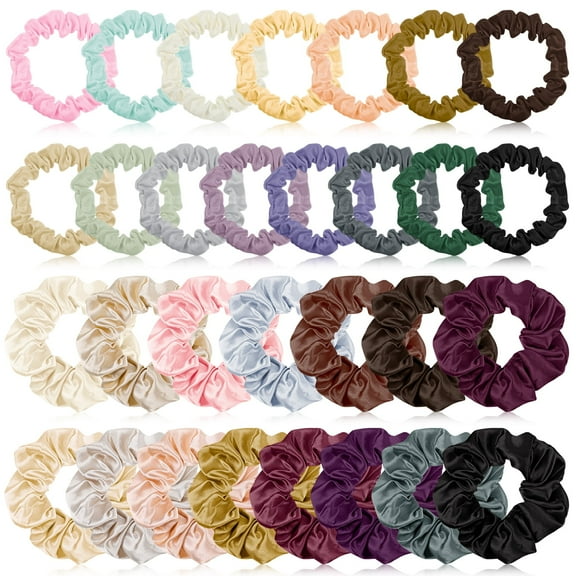 AOWOO 30 Pcs Satin Hair Scrunchies,2 Sizes Silk Hair Ties Satin Hair Ties, Bobbles Elastic Hair Ties,Ropes Ponytail Holder Hair Accessories for Women