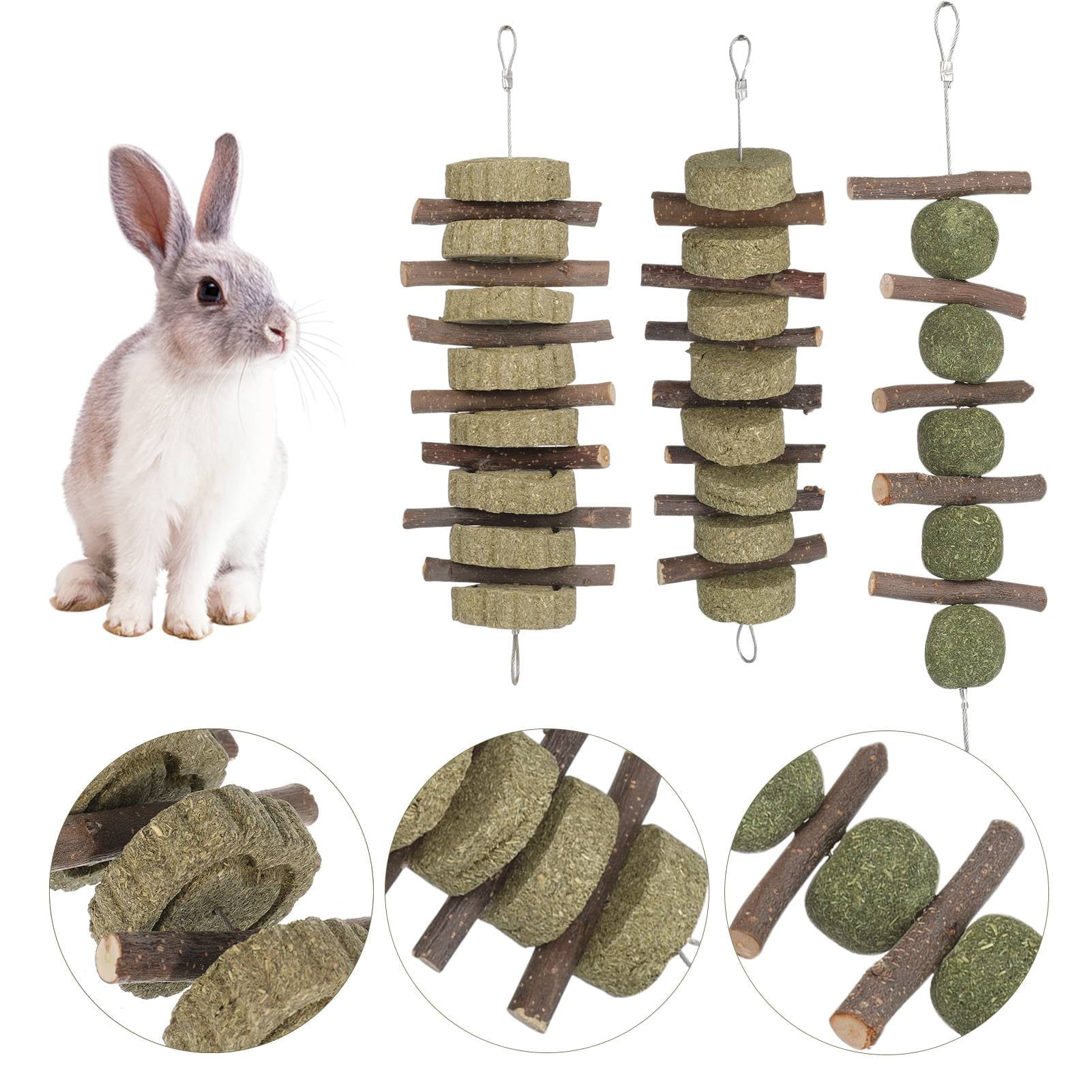 AOWOO 3PCS Bunny Chew Toys for Teeth Grinding, Rabbits Treats Timothy Grass Cake to Improve Dental Health, for Rabbits Hamsters Guinea Pigs Chinchillas