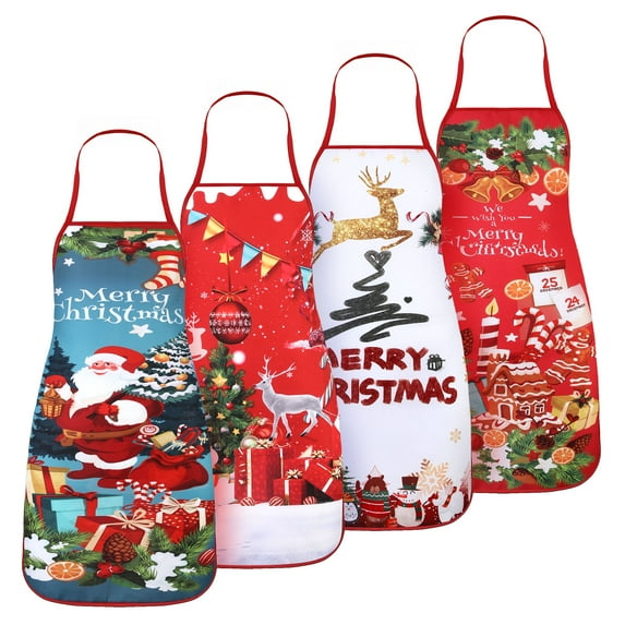 AOWOO 4 Pack Funny Christmas Kitchen Aprons for Women Men, Waterproof Cooking Chef Aprons for Xmas Party Gift
