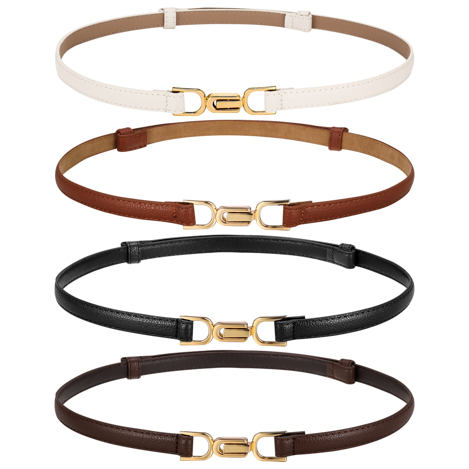 AOWOO 4 Pack Women Skinny Belts, Ladies Adjustable Thin Waist Belts