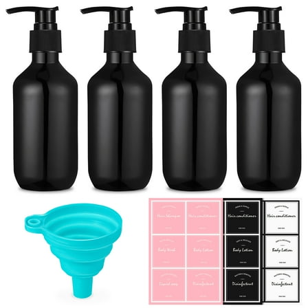 AOWOO 4 Packs Empty Pump Bottles, 16.9oz /500ml Shampoo Bottle Dispenser, Refillable Shampoo Bottles with Stickers Funnel, Reusable Squeeze Lotion Dispenser for Liquid Soap Bathroom