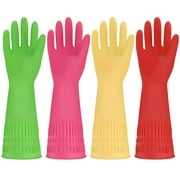 AOWOO 4 Pairs Dishwashing Cleaning Gloves, Household Rubber Gloves, Non-Slip Waterproof, Extra-Long Cuff & Anti-Slip Design for Kitchen, Bathroom, Gardening and Other Home Cleaning Use(M)