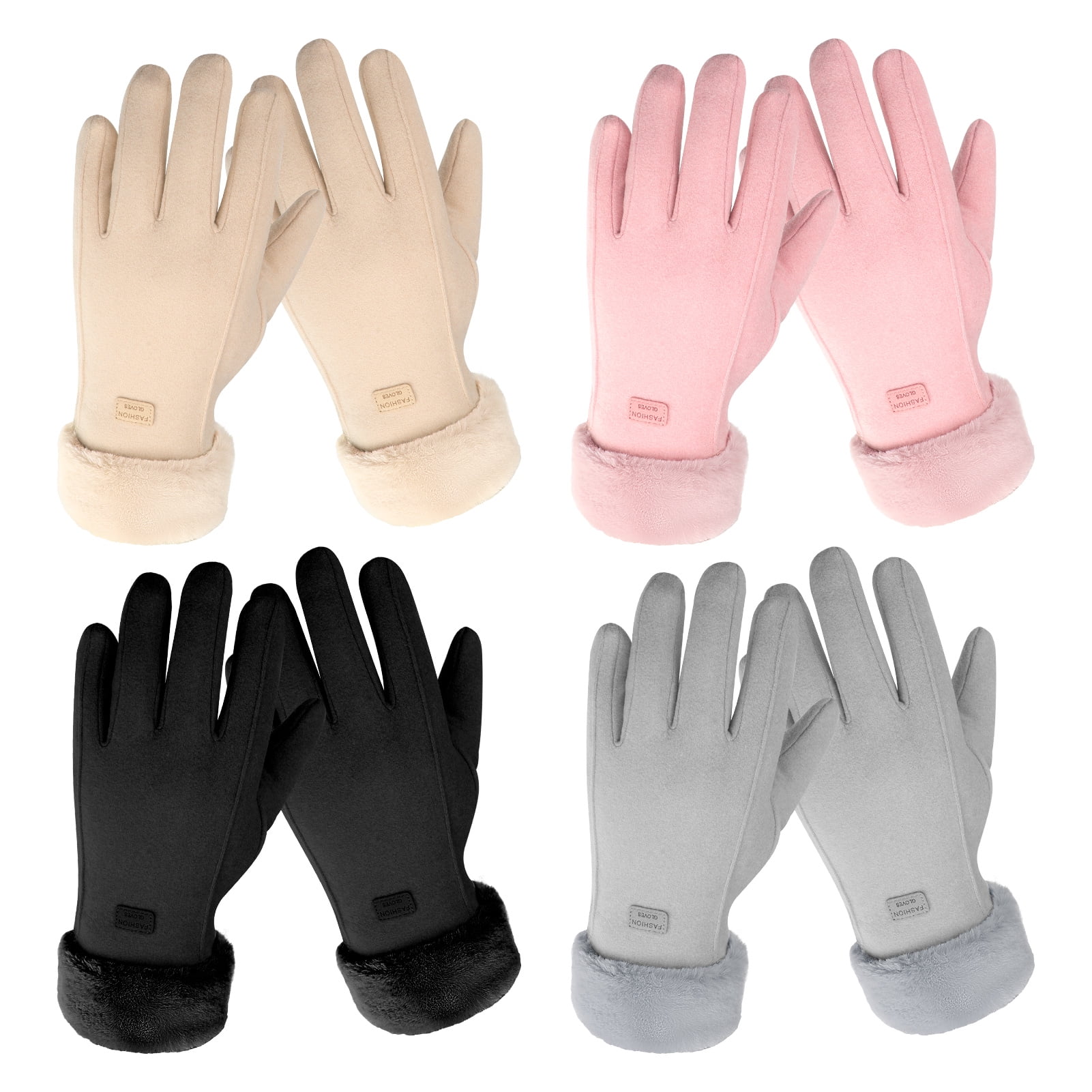 4 Pairs Womens Winter Gloves for Cold Weather - Touchscreen Warm Texting Knit Gloves for Ladies, Soft Fleece Lined Thermal Gloves