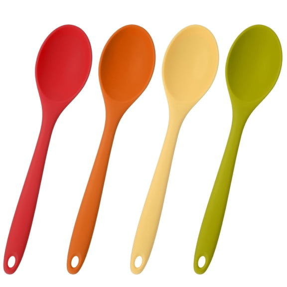 AOWOO 4 Pcs Large Silicone Mixing Spoon Set, 10.82*2.36 inch Heat Resistant Colored Mixing Spoons, Non-stick Basting Spoon for Kitchen Cooking, Mixing, Baking, Serving and Stirring