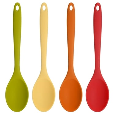 AOWOO 4 Pcs Large Silicone Mixing Spoon Set, 10.82*2.36 inch Heat Resistant Colored Mixing Spoons, Non-stick Basting Spoon for Kitchen Cooking, Mixing, Baking, Serving and Stirring