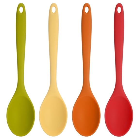AOWOO 4 Pcs Large Silicone Mixing Spoon Set, 10.82*2.36 inch Heat Resistant Colored Mixing Spoons, Non-stick Basting Spoon for Kitchen Cooking, Mixing, Baking, Serving and Stirring