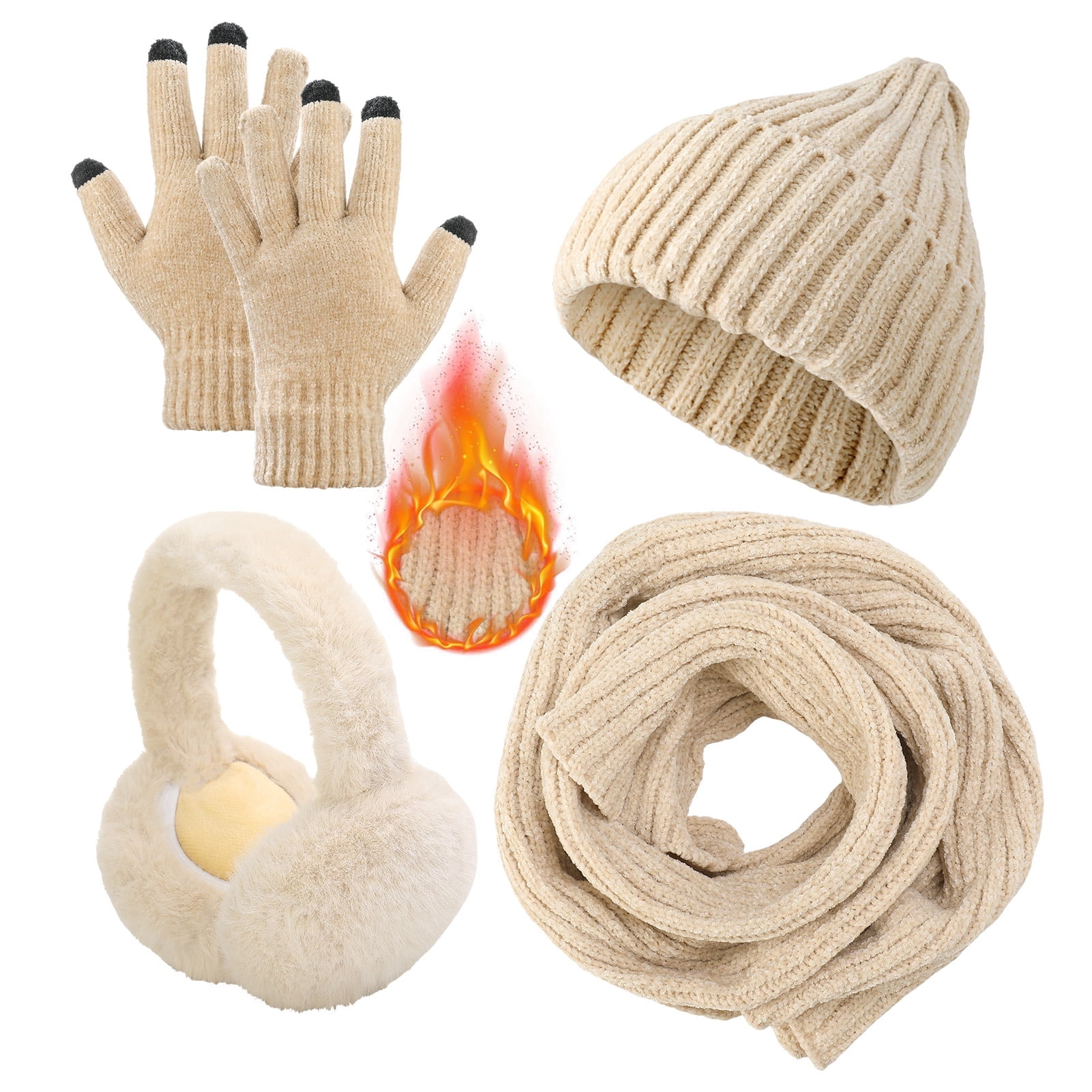 Cozy Winter Accessories Set Beanie Scarf Gloves Ear Muffs Socks Touchscreen Winter Beanie Hat Scarf Gloves Set for Women,Beanie Ear  main image 3