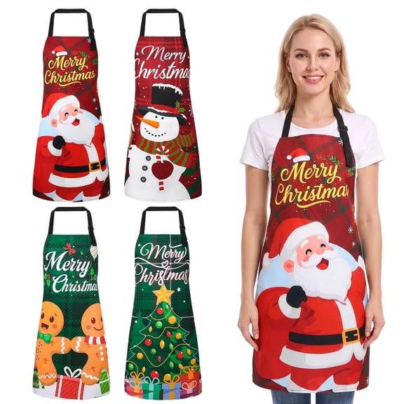 AOWOO 4Pack Christmas Aprons for Women, Funny Kitchen Cooking Chef Apron, Holiday Baking Cooking Gifts