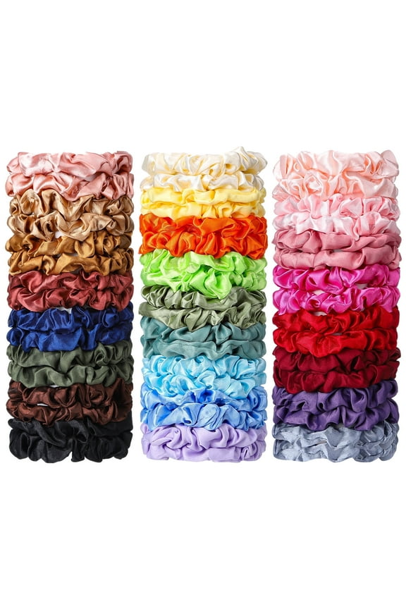 50 Pcs Satin Hair Scrunchies, 25 Colors Silk Hair Ties,Bulk Silk Elastic Hair Bands,Elastics Ponytail Holders,Multicolor Hair Tie Scrunchy for Women Girl