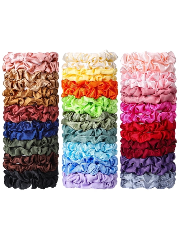 50 Pcs Satin Hair Scrunchies, 25 Colors Silk Hair Ties,Bulk Silk Elastic Hair Bands,Elastics Ponytail Holders,Multicolor Hair Tie Scrunchy for Women Girl