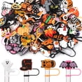 thumbnail image 1 of AOWOO 50PCS Halloween Straw Cover Cap, Straw Cover for 30&40 Oz Tumbler, Reusable Soft Silicone Straw Topper, Straw Protectors Drinking Straw Caps for 10 mm Straws, 1 of 8