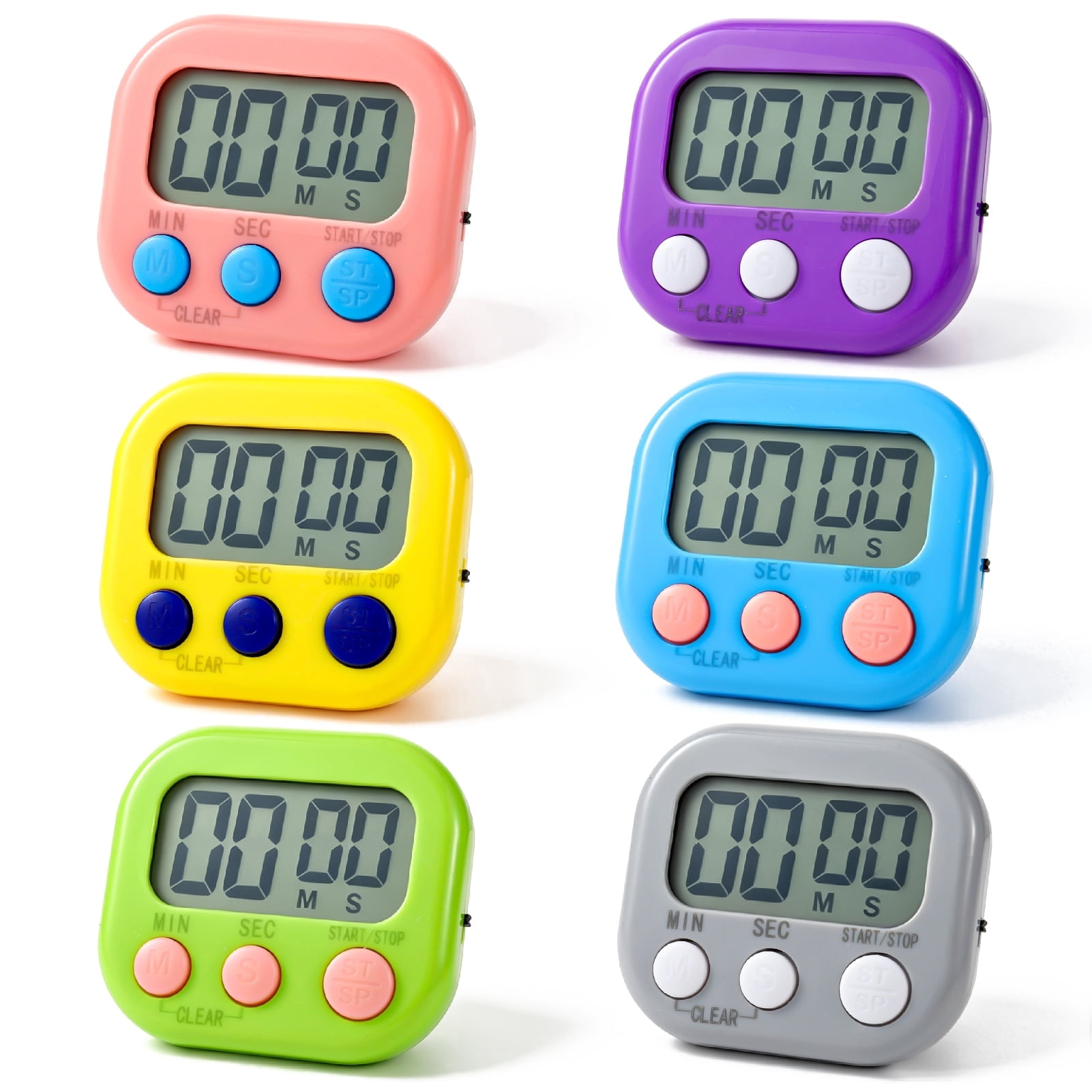 AOWOO 6 Pack Digital Kitchen Timer, Digital Timer with Big Display Loud Ring, Cooking Timers for Kitchen, Electronic Timer for Cooking, Game, Gym,