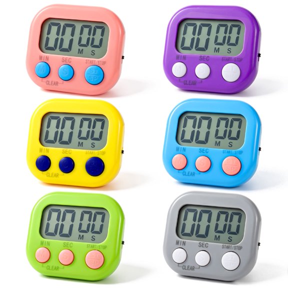 AOWOO 6 Pack Digital Kitchen Timer, Digital Timer with Big Display Loud Ring, Cooking Timers for Kitchen, Electronic Timer for Cooking, Game, Gym, Break Time, Classroom