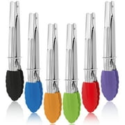 AOWOO 6 Pack Small Tongs with Silicone Tips, 7-Inch Mini Serving Tongs, Multicolor Food Tongs with Stainless Steel Handles, Heat Resistant Kitchen Tongs for Cooking, Serving, BBQ, Grilling, Salad