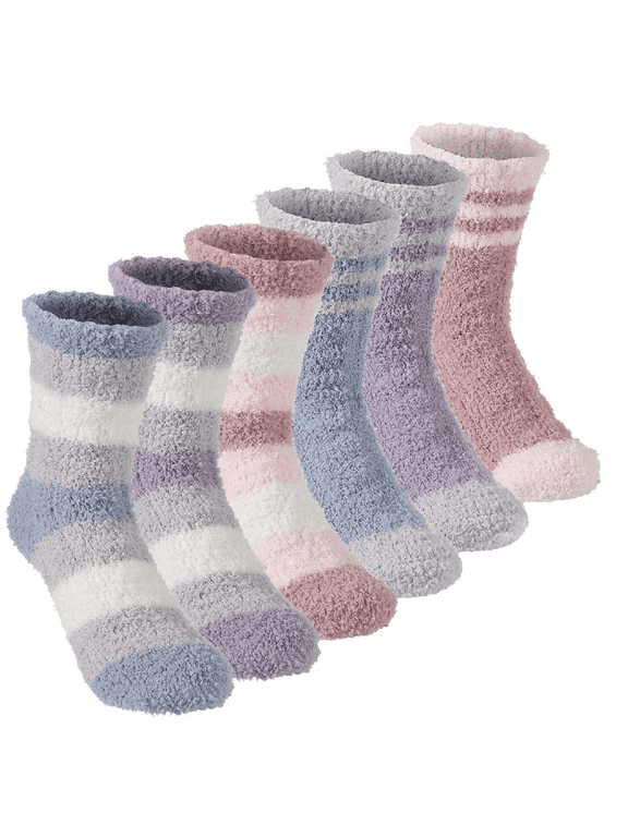 6 Pairs Fuzzy Socks Womens Cozy Fluffy Socks for Women Soft Winter Warm Socks for Home Christmas, Microfiber Soft Home Sleeping Socks with Gift Box