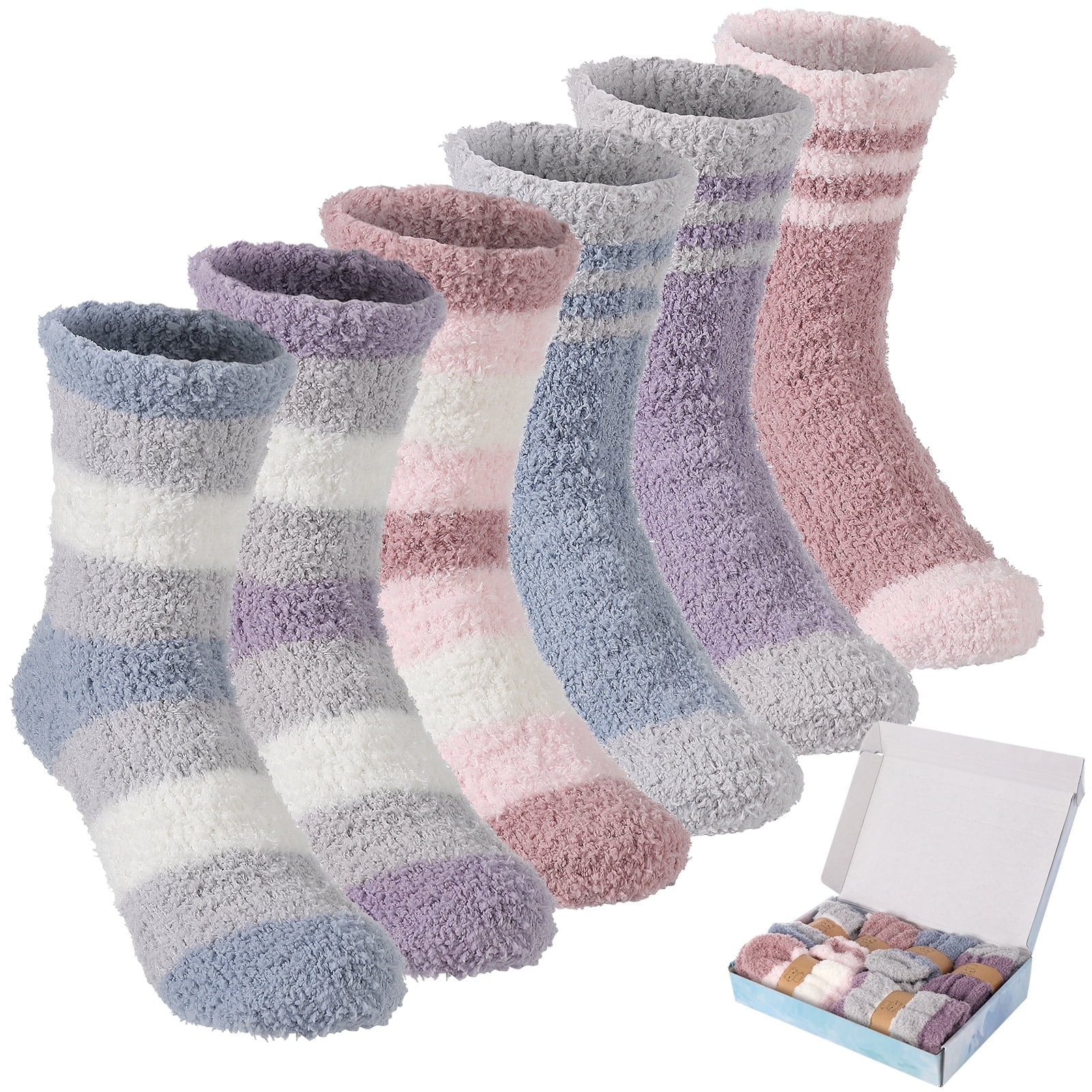 AOWOO 6 Pairs Fuzzy Socks for Women, Fluffy Socks Women, Cozy Socks for Women, Womens Fuzzy Socks Super Soft Comfort Slipper Socks of Coral Fleece for Winter