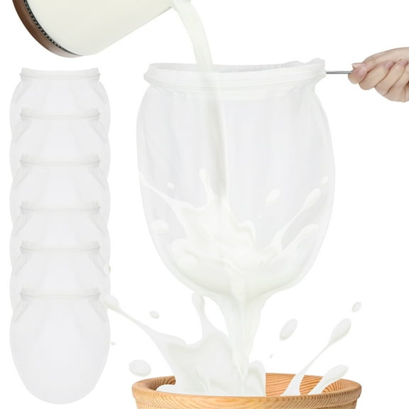 AOWOO 6 Pcs Ultra Fine Mesh Strainer Bags, Fine Mesh Cheese Cloth with Stainless Steel Handle, Cheesecloth for Straining Nut Milk, Coffee, Milk, Butter, Juices and Fresh Cheese