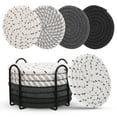 thumbnail image 1 of AOWOO 8-Piece Absorbent Polyester Minimalist Vintage Coaster Set, Gray Stripes Dots, 1 of 7