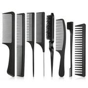 AOWOO 8Pcs Hair Styling Combs Set, Include Bristle Hair Brush, Grooming Comb, Sturdy Rat Tail Comb, for Women Girls Kids and Hair Stylists, Black