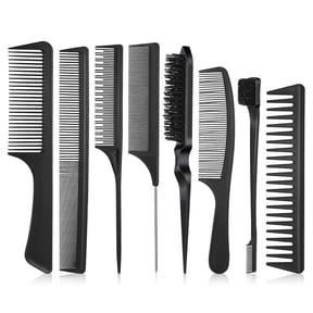 AOWOO 8Pcs Hair Styling Combs Set, Include Bristle Hair Brush, Grooming Comb, Sturdy Rat Tail Comb, for Women Girls Kids and Hair Stylists, Black