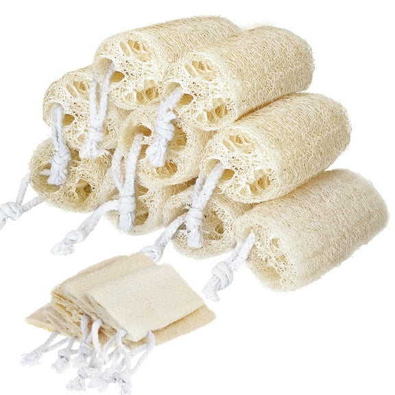 AOWOO 9 Pack Natural Loofah Sponge, Unbleached, 3.9x2.36 in Natural Loofah Exfoliating Bath Scrubber for Adults, Men and Women Shower or Cleaning Kitchenware