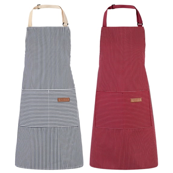 AOWOO Adjustable Apron For Men Women, Striped Kitchen Apron, 2 Pack Cotton Polyester Bib Apron, Cooking Apron With 2 Pockets for Bbq, Baking Restaurant