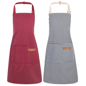 AOWOO Adjustable Apron For Men Women, Striped Kitchen Apron, 2 Pack Cotton Polyester Bib Apron, Cooking Apron With 2 Pockets for Bbq, Baking Restaurant
