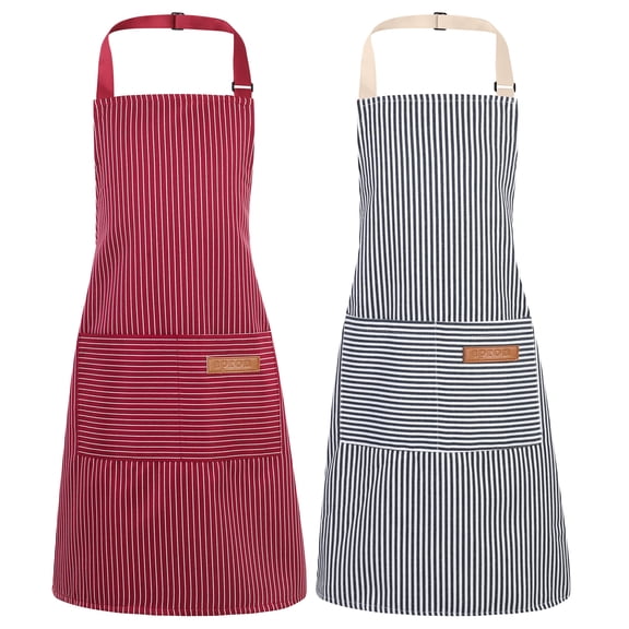 AOWOO Adjustable Apron For Men Women, Striped Kitchen Apron, 2 Pack Cotton Polyester Bib Apron, Cooking Apron With 2 Pockets for Bbq, Baking Restaurant