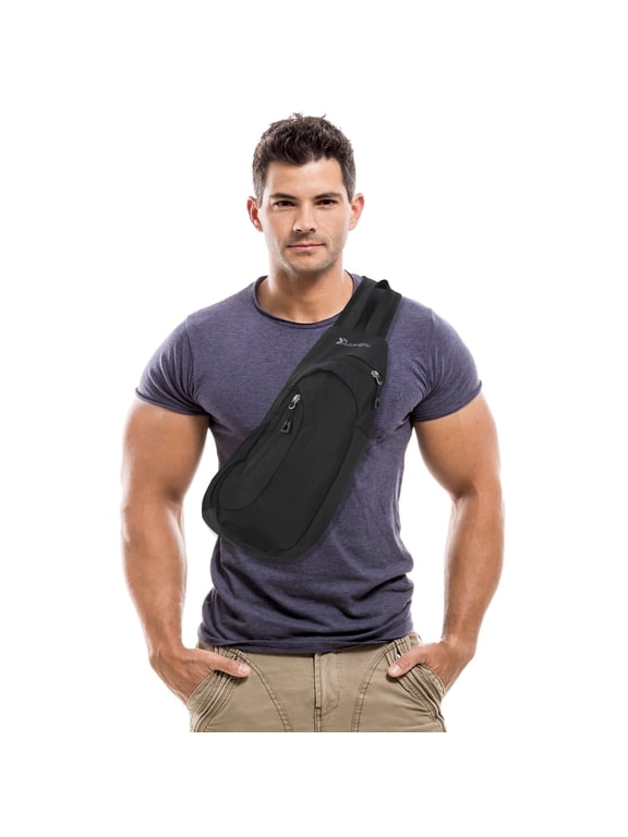 Black Sling Bag, Lightweight One Strap Shoulder Chest Bag for Men Women, Small Waterproof Sling Backpack Fishing Bag for Hiking Walking Biking Travel Cycling, Nylon