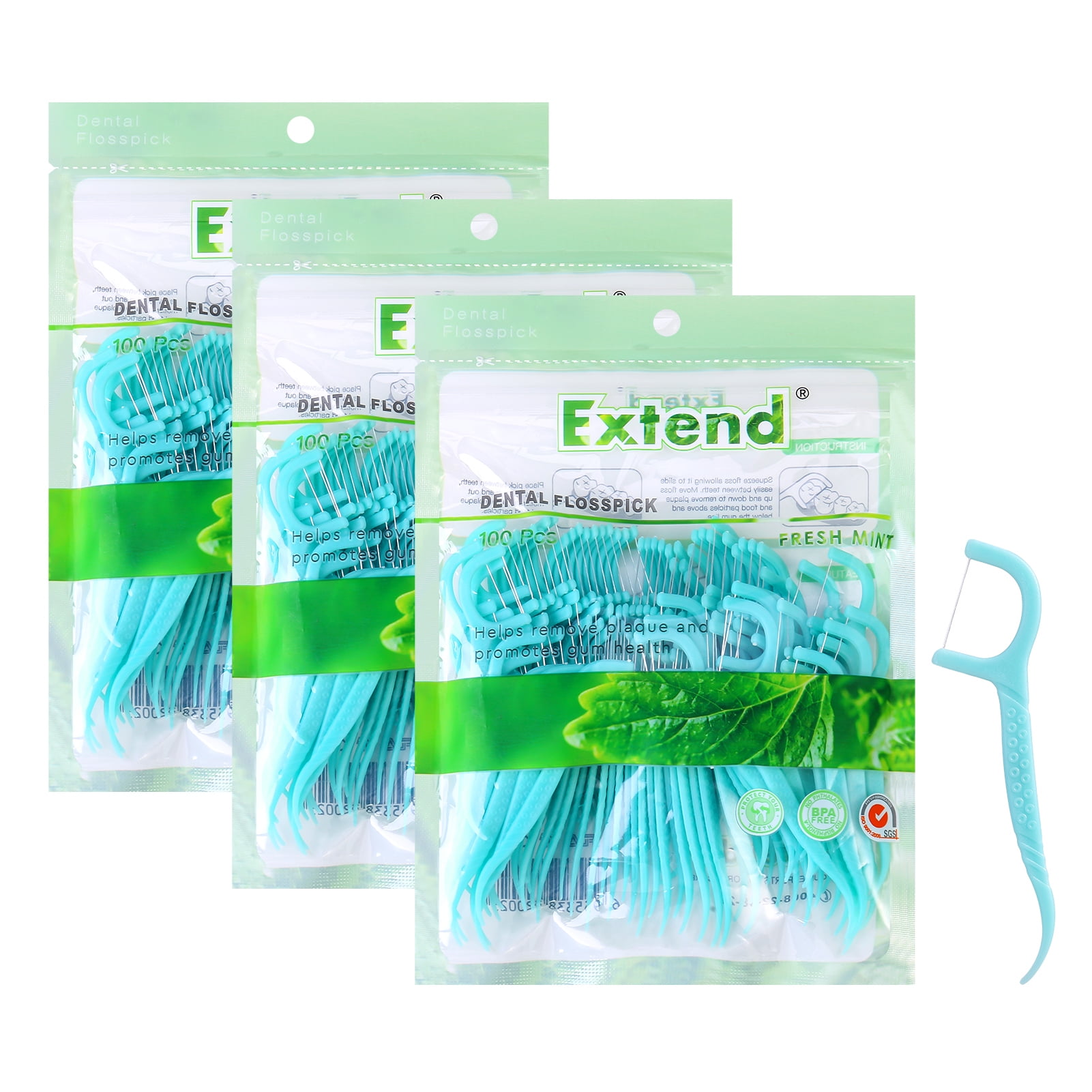 AOWOO Dental Floss, 300 Count Mint Dental Floss Picks, Fold-Out Toothpick, Easy Storage with Sure-Zip Seal, Helps to Fight Tooth Decay and Keep Your Teeth Clean, Floss Sticks for Family(Green)