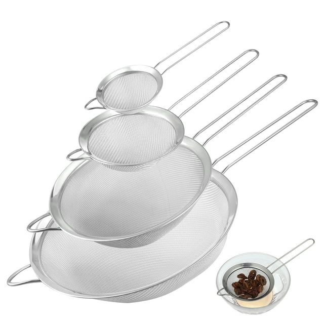 AOWOO Fine Mesh Strainer Set of 4, 3", 5", 8",9.6" Stainless Steel Wire