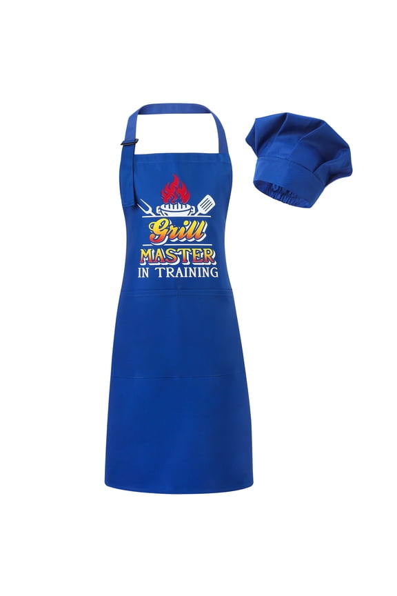 Kid Apron and Chef Hat Set, Adjustable Children Dark Blue Kitchen Apron, Cooking Baking Painting and Training Kits Dress up Role Play Chef Toy Kid Funny Cooking Gift New Year