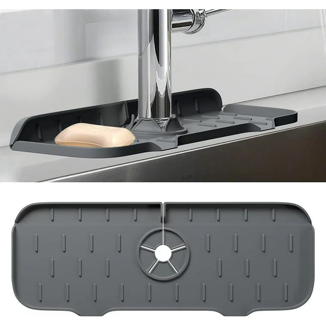 AOWOO Kitchen Sink Splash Guard, Silicone Faucets Drip Catcher Tray