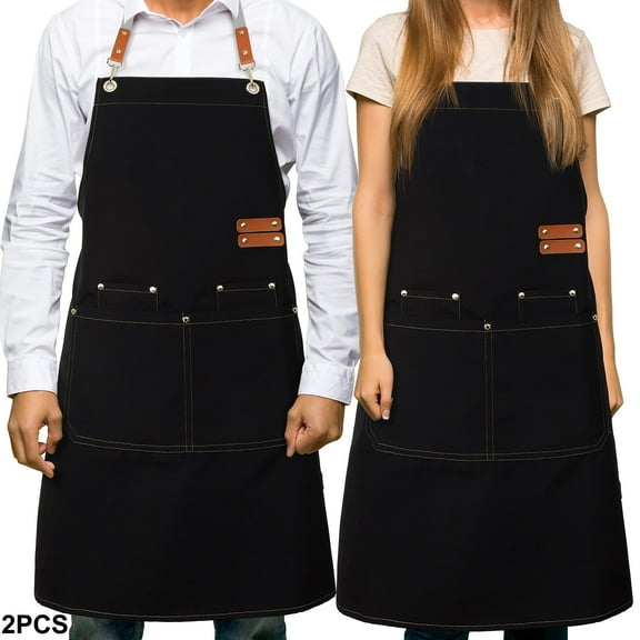 AOWOO Canvas Apron with Pockets, 2 Pack Adjustable Cross Back Work Apron for Men & Women Cooking, Gardening, Woodworking, BBQ, Grilling