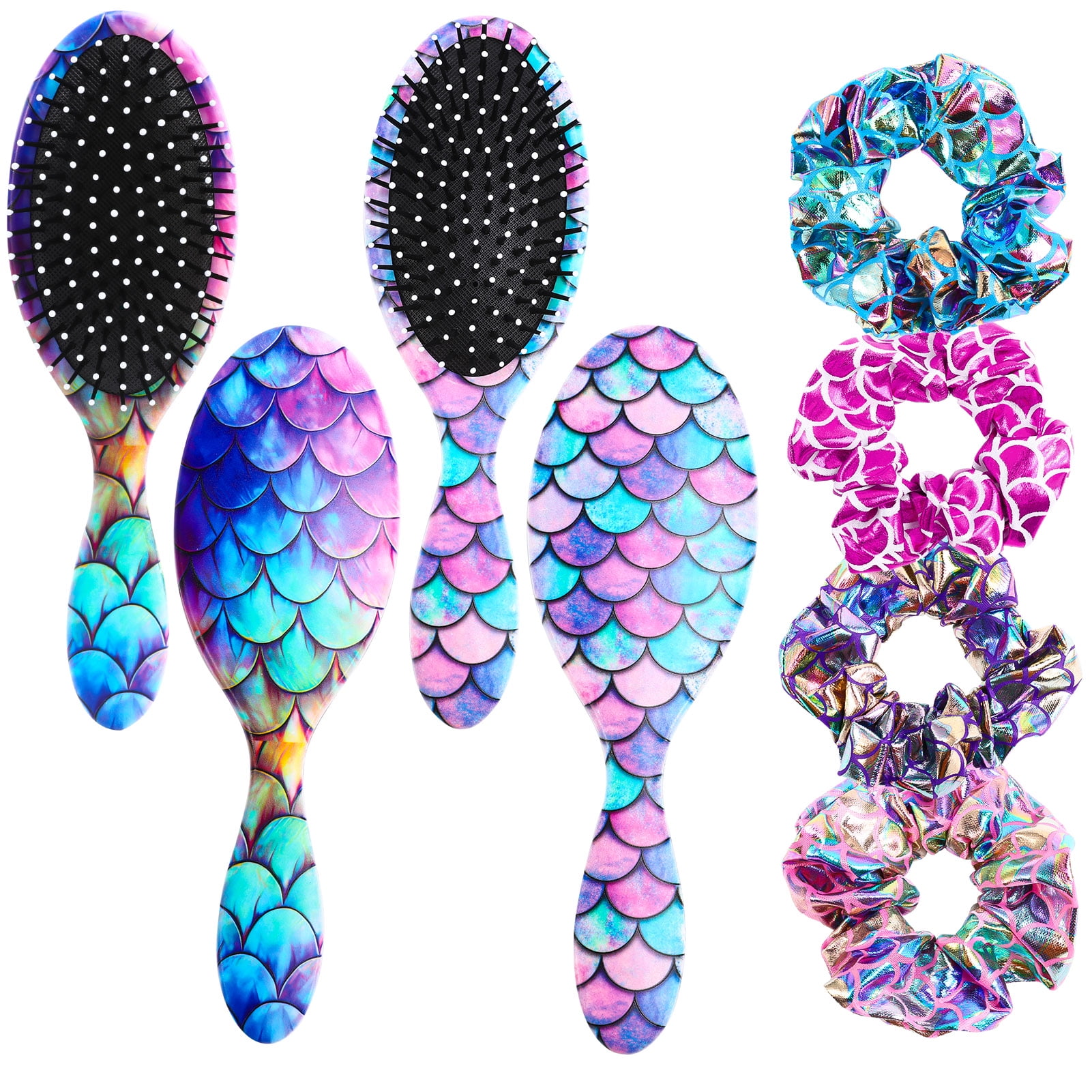 AOWOO Mermaid Pcs Detangle Hair Brush Set Hair Brush Scrunchies For Girls Detangling