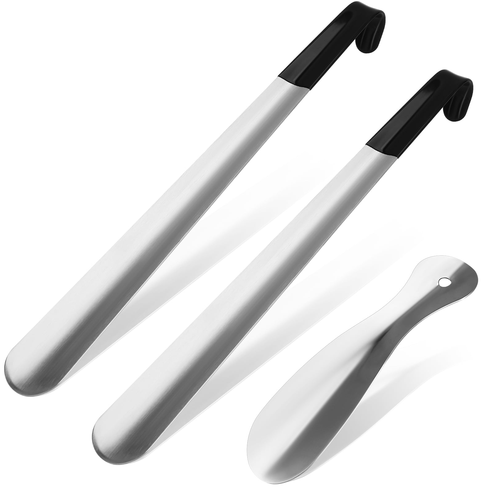 AOWOO 3 Pack Shoe Horn Long Handle, 16.5" Extra Length Stainless Steel Shoehorn for Boots & Seniors, Non-Slip Handled Shoe Helper Tool, Metal Shoe Horn Sets for Men, Women