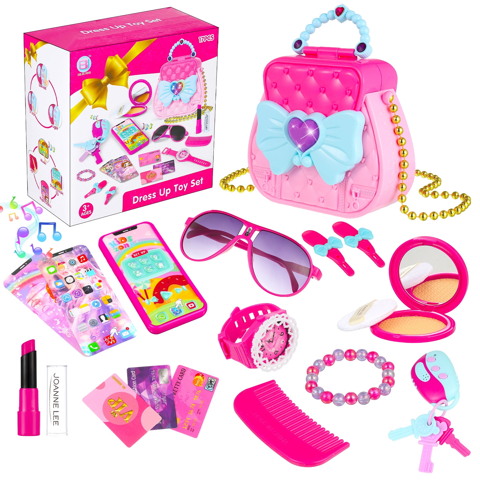 AOWOO Pretend Play Handbag Toy for Girls, Pretend Makeup Toy Set