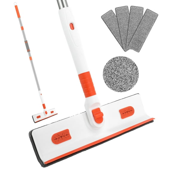 AOWOO Wall & Baseboard Cleaner Mop Tool with 57'' Long Handle, Baseboard Duster with 4 Reusable Cleaning Pads, Baseboard Duster for Cleaning Window Floor Skirting Board Ceiling Bathtub Tub Tile