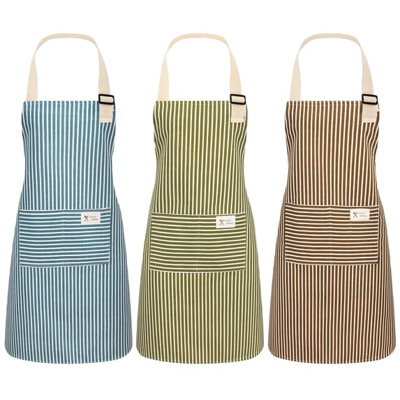 AOWOO 3 Pack Adjustable Cotton-Linen Aprons, Durable with Pockets, for ...