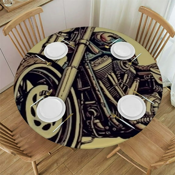 AOXIT Motorcycle Outdoor Tablecloth, Monochrome Custom Design and a Motivational Words Hand Drawn Bike, Decorative Washable Picnic Table Cloth
