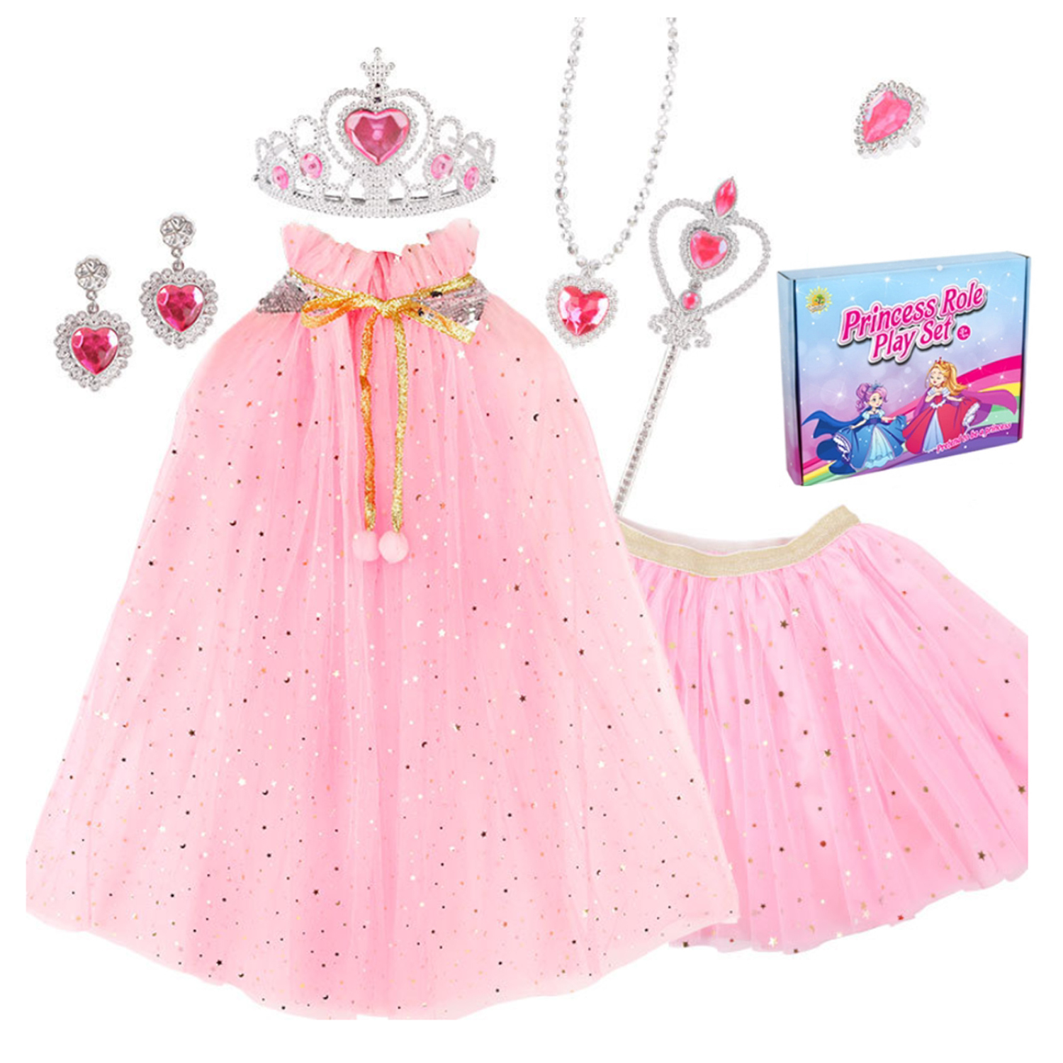 AOXTOY Dress-up Cosplay Toys for Girls, Princess Dress Up Clothes Cape Skirt Set, Pretend Play Princess Dress Cloak Jewelry Crown Wand - image 1 of 11